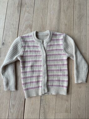 Cream & Light Pink Striped CASHMERE Cardigan